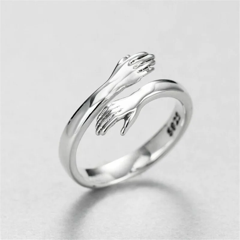 

Uini-Tail hot new 925 sterling silver European and American jewelry love hug ring retro fashion tide flow open ring GN601