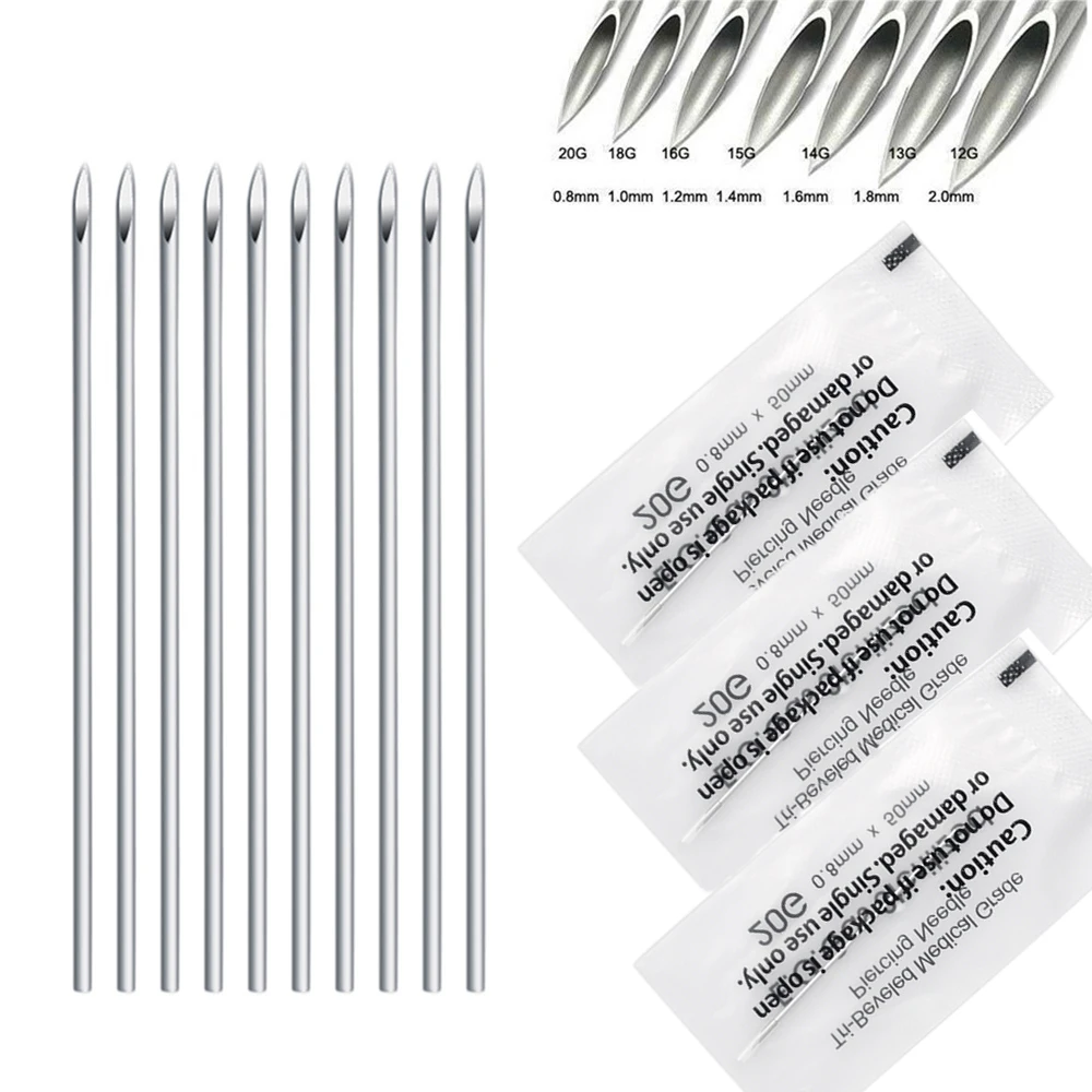 100Pcs 12G/13G/14G/16G/18G/20G Disposable Tattoo Sterile Body Piercing Needles With Box For Ear Nose Navel Nipple Free Shipping