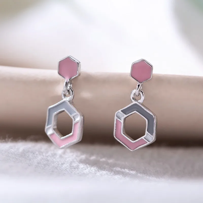 Серьги-гвоздики из стерлингового серебра S925 пробы с шестигранным кольцом и