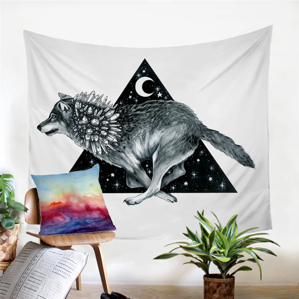 Wolf Running Волк галактика Пикси холодное искусство гобелен Луна ребенок черный настенный Белый Лисий Настенный Ковер планета Мальчики домашние покрывала 150x200 см - Цвет: Wolf Running