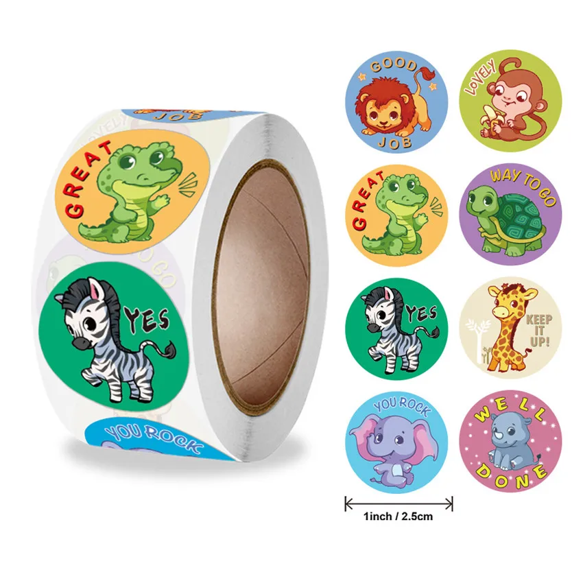 

100-500Pcs Cute Animals Motivational Stickers Kids toys Decor Labels Sticker School Teachers Reward Students Stationery Stickers