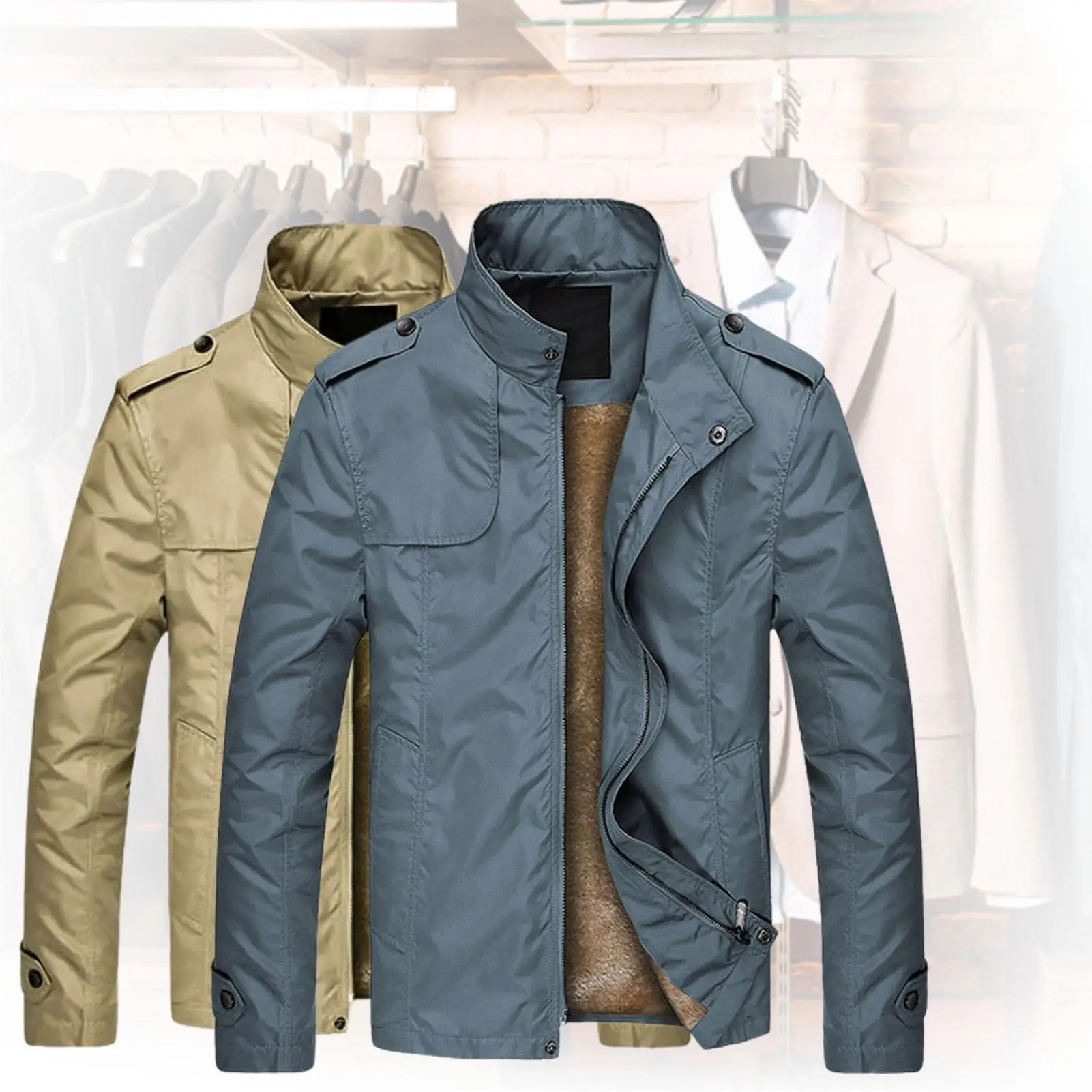 

Autumn Winter Korean men's jacket Zipper Plush Thick Stand Collar jacket Plush Liner Faux Leather male baseball uniform M-4XL