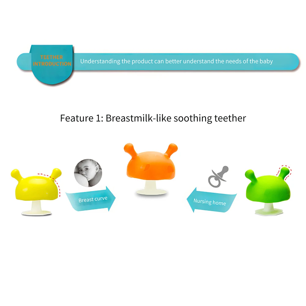 

Newborn Baby Silicone Teethers Cartoon Small Mushroom Teething Toy Multifunction Chewable Teethers Infant Nursing Appease Nipple