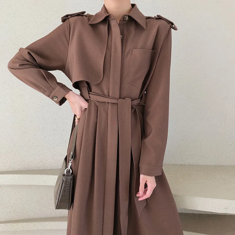 Женский свободный тренчкот с поясом повседневный простой классический длинный в