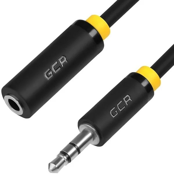 Кабель акустический GCR STM1 0.25м jack 3.5/jack 3.5мм черный желтая окантовка ультрагибкий