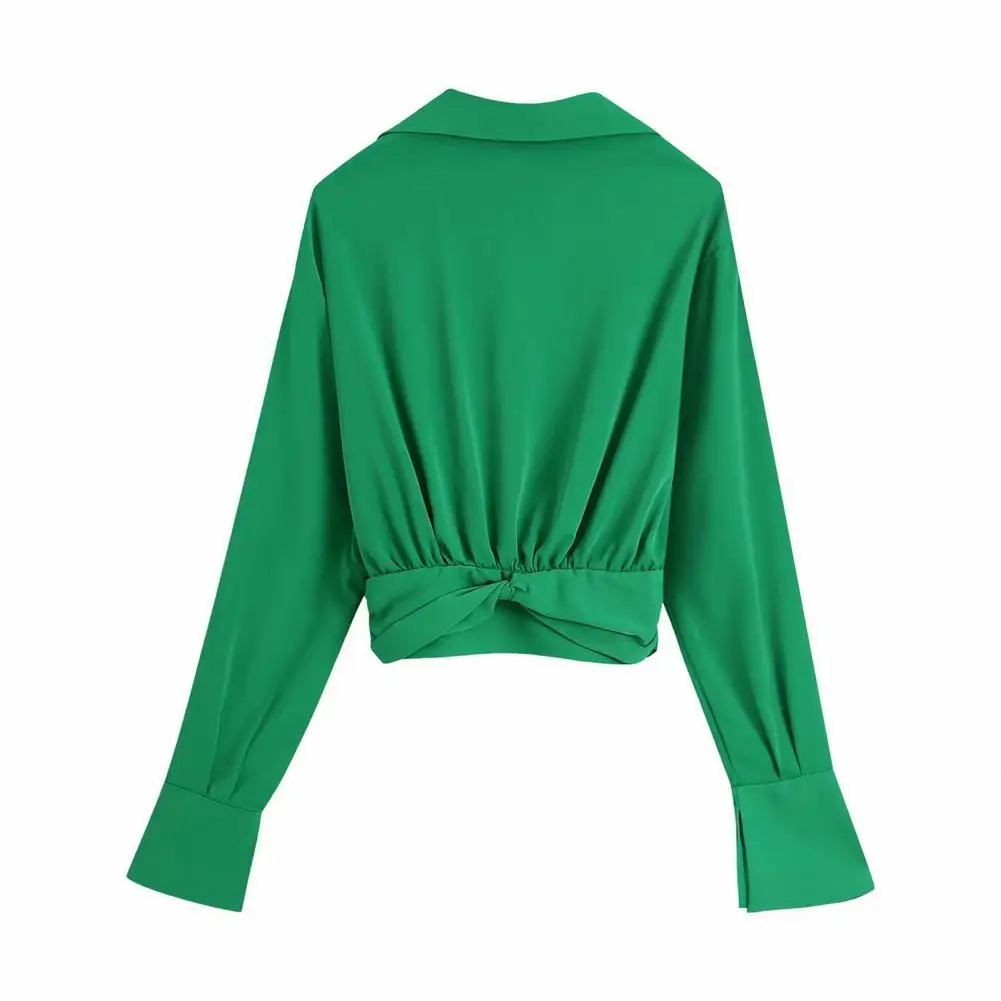 

Summer women sexy shirt stage performance lapel deep V-neck short chic blouse party daily slim long-sleeved solid color blouses