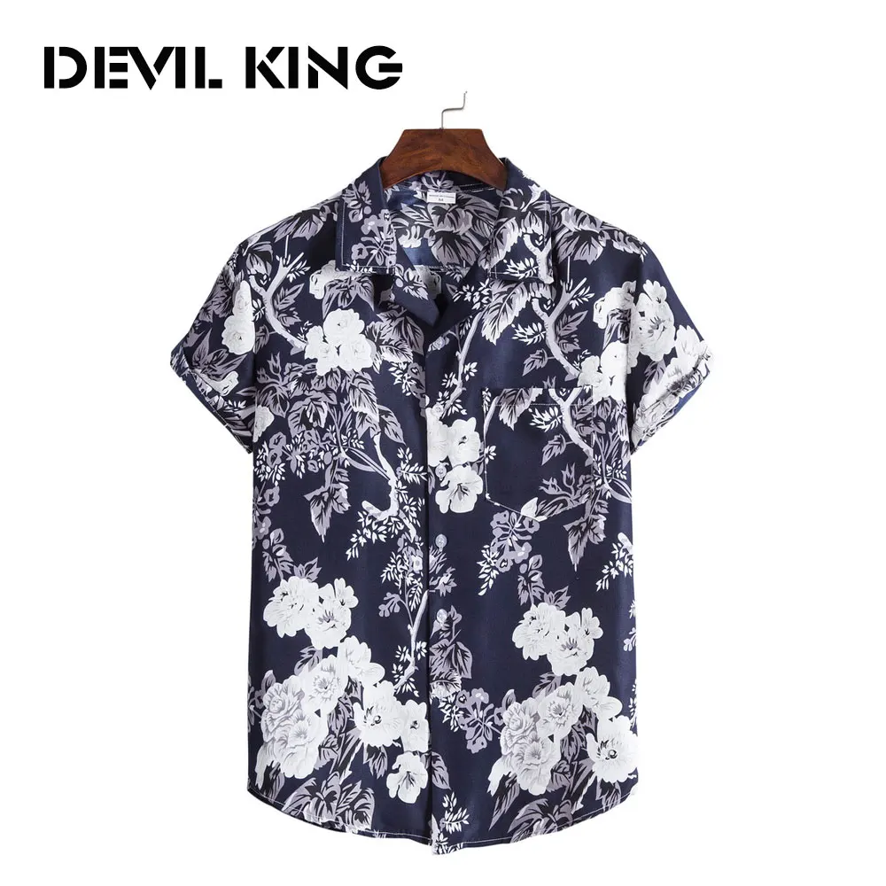 

DEVIL KING Men's New Hawaiian Style Short-sleeved Printed Shirt #XH19