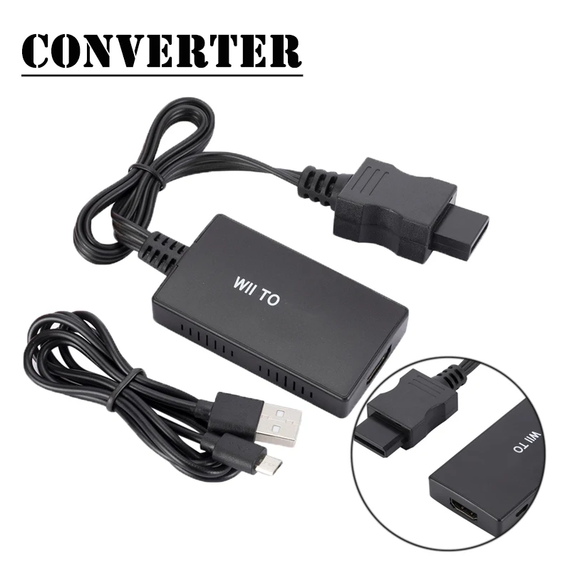 

Mayitr 1pc Portable Wii to HDMI-compatible Converter Video Audio Converters Adapter With USB Power Cable For TV or Monitor