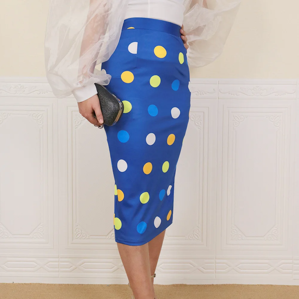 Модная элегантная женская облегающая пикантная юбка-карандаш VD2772 синяя с