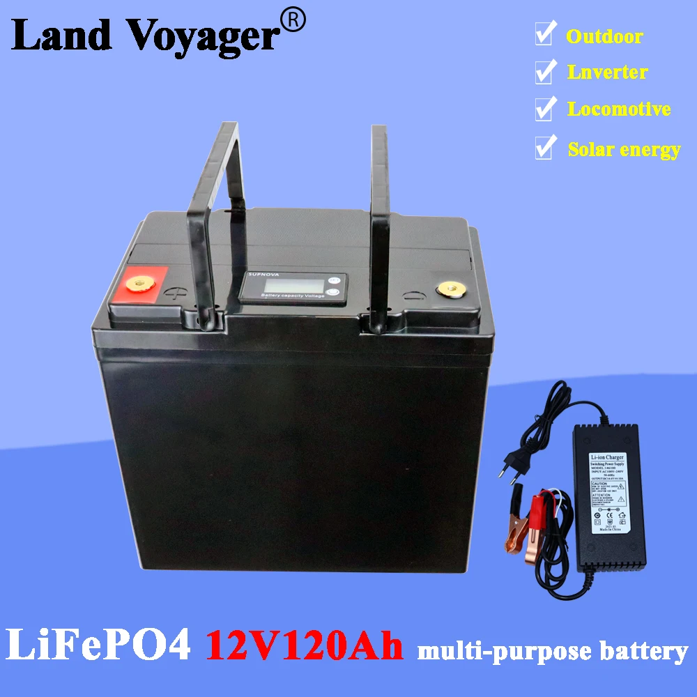 

Land Voyager 12.8v 120AH LCD lifepo4 battery100A BMS 12V 120Ah battery for go cart UPS Household appliances Inverter 14.6V 10A
