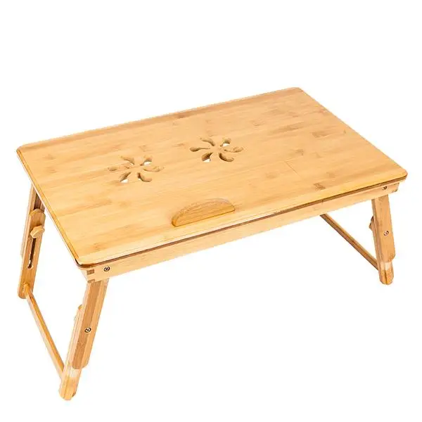 

53cm Trendy Double Flowers Engraving Pattern Adjustable Foldable Bamboo Computer Desk Wood Color For Home