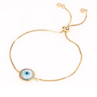 trendy turkish gold evil eye bracelet pave cz blue eye gold chain bracelet adjustable female party jewelry