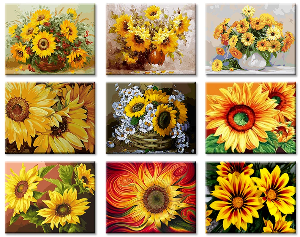 

5D DIY Poured Glue Diamond Painting Kits Sunflowers Abstract Modern Full Round With AB Drill Home Wall Art Picture Unique Gift