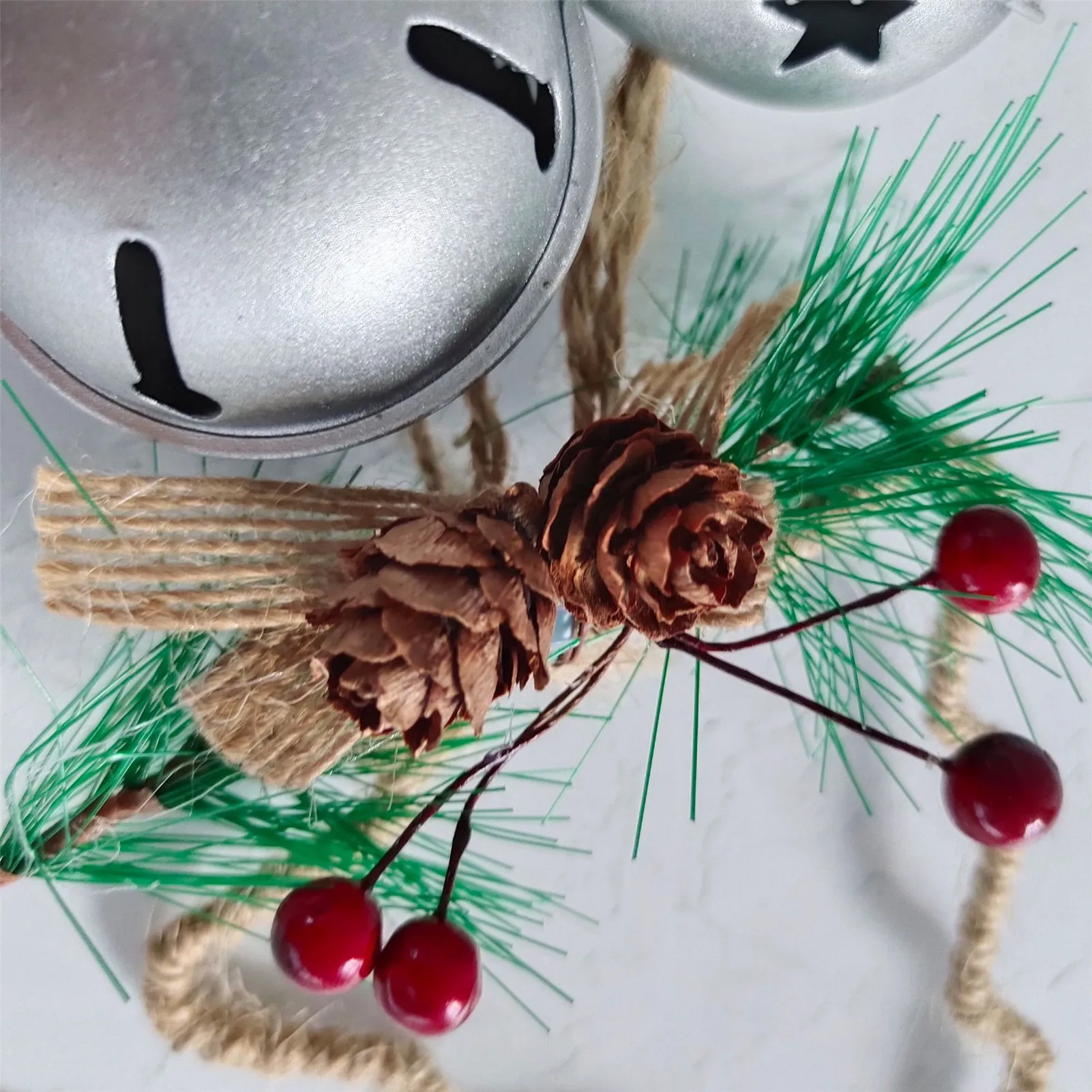 Christmas Bells Door Hanger Rustic Iron Bell For Holiday Home Decor Figurines Wrought Silver Double Ornaments | Дом и сад