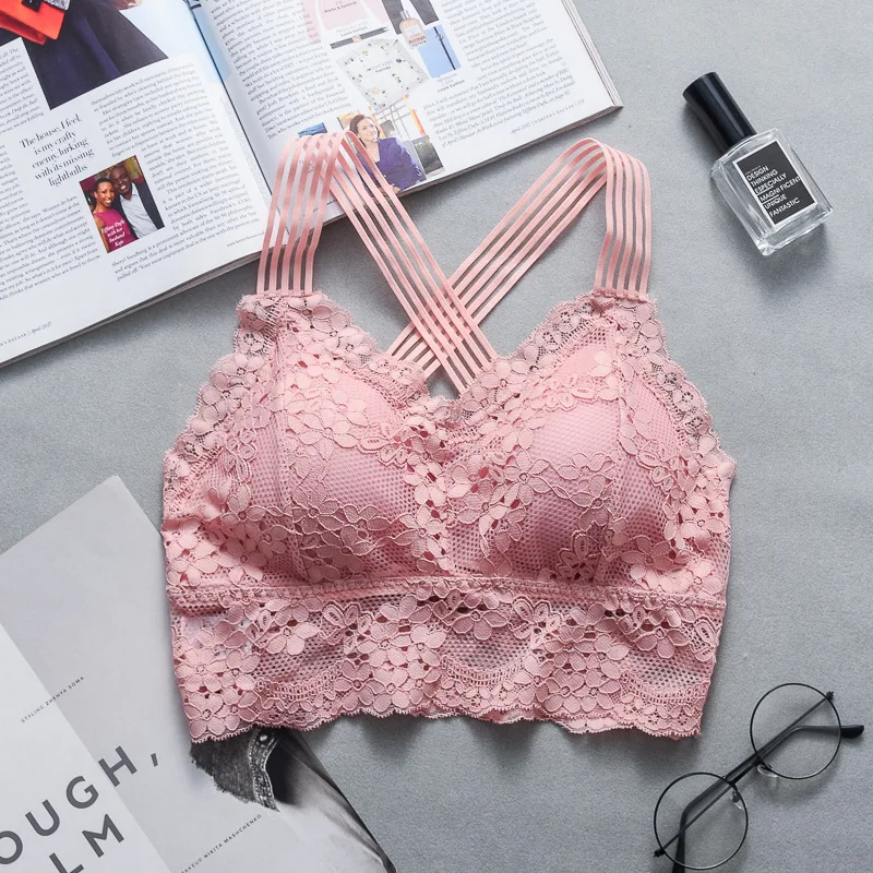 Pink Модные повседневные женские кружевные бюстгальтеры на бретельках, топы, женское нижнее белье, красивые Топы на бретельках - Цвет: Pink