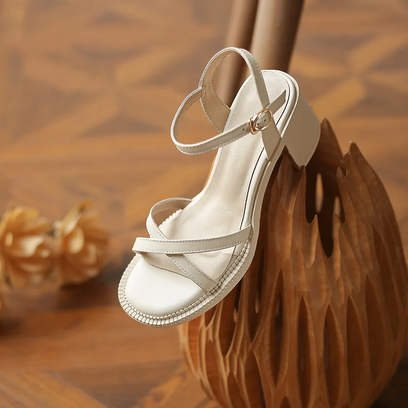 

Buckle Summer Shoes Woman high Heels New Arrival 2021 Fashion Women Sandals Genuine Leather Party Prom Pumps