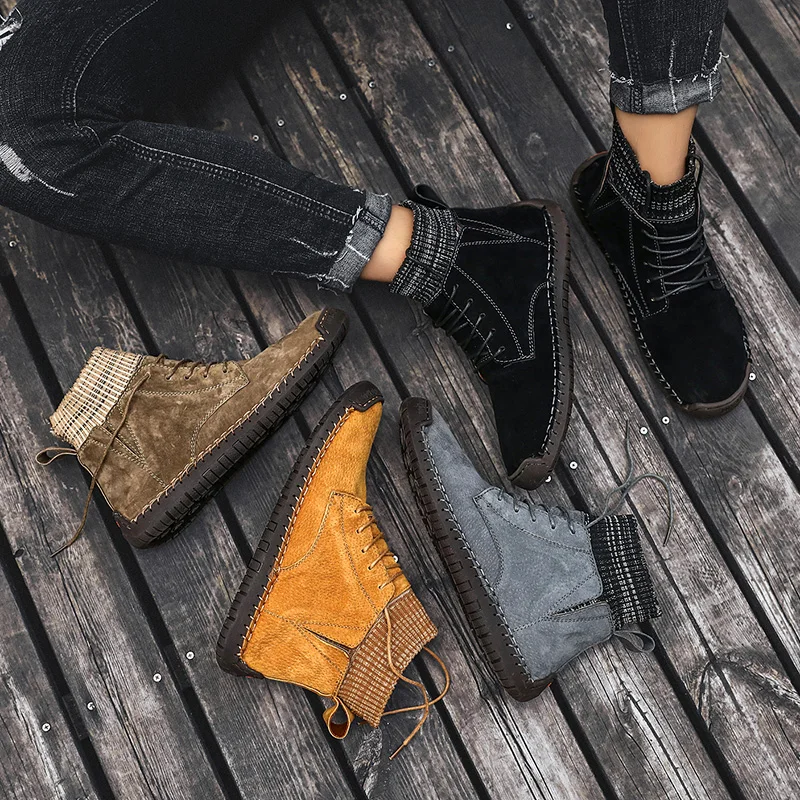 Модные зимние мужские замшевые ботильоны из коровьей кожи теплые плюшевые