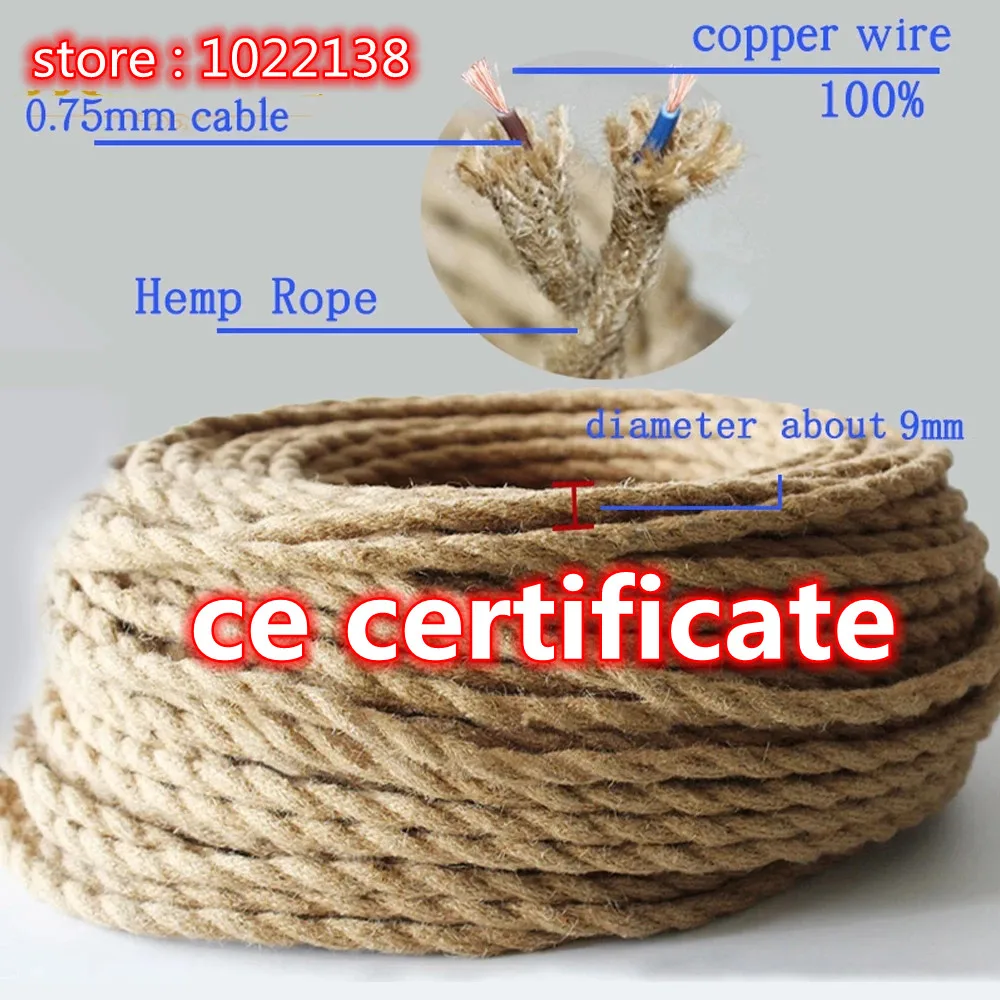 Vintage Rope Twisted Electrical Wire Hemp Woven Textile Cable Braided Retro Pendant Light Cord 2*0.75mm | Обустройство дома