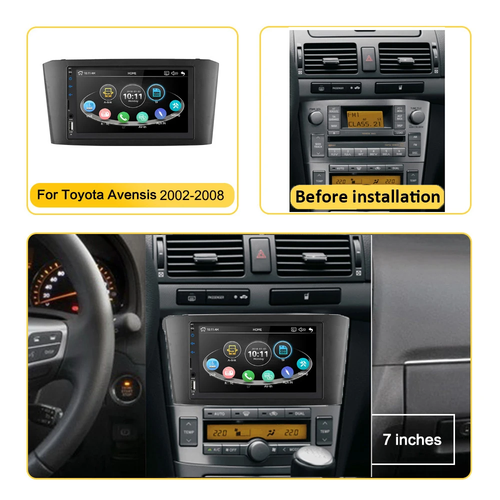 Автомагнитола 2DIN 7 дюймов для Toyota Avensis 2002 2008 2003 2004 2005 2006 2007 USB AUX SD TF Bluetooth |