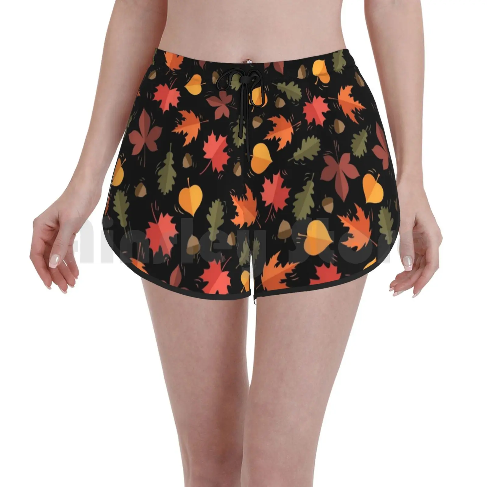 

Осенние шорты для плавания с узором листьев на черном фоне, пляжные шорты 1336, осенние шорты с листьями и листьями, октябрь, сентябрь