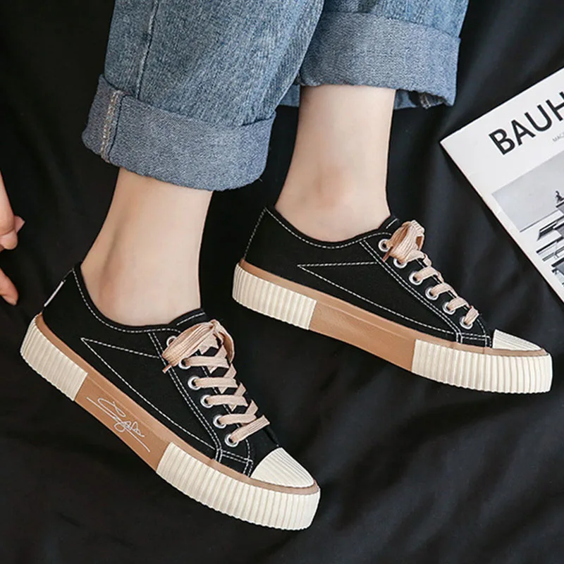 

Женские кроссовки, парусиновая повседневная обувь для женщин 2021, женская обувь на плоской подошве со шнуровкой, модная женская обувь с круг...