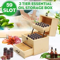 59 slots essential oil carrying case aromatherapy wooden storage box organizer container jewelry treasure storage 3 tier 3 layer