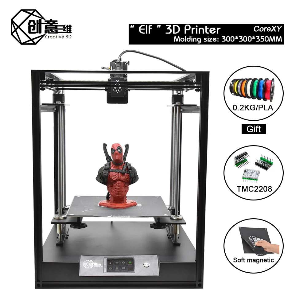Creative3D BestNew CoreXY Elf двойной z axis 3d Принтер Высокоточный алюминиевый профиль рама большая площадь