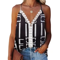 summer sexy spaghtti strap camis women 2021 crochet geometry printed tops sleeveless v neck ladies chiffon sexy tank tops vest