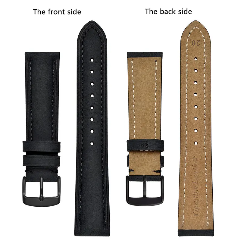 BISONSTRAP Watch Strap 14mm~24mm Retro Vintage Crazy Horse Leather Watchband with Black Buckle,Replacement Band for Men and Wome