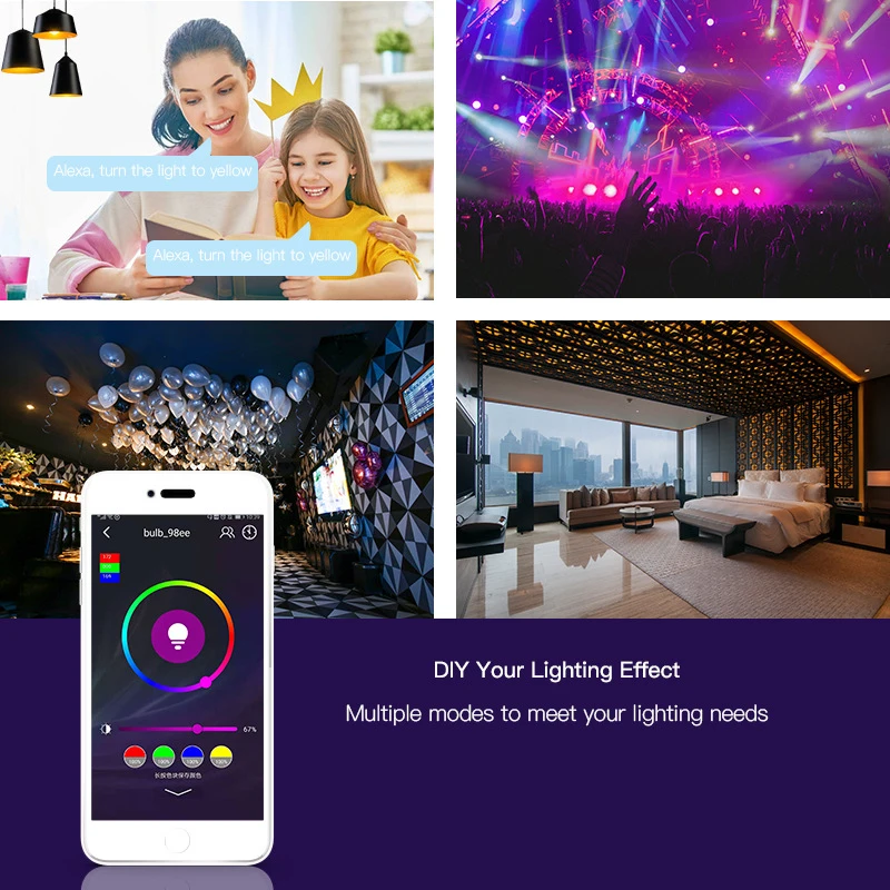 Умная Светодиодная лампа E27 Wi-Fi 9 Вт RGB + холодный и теплый белый Многоцветный