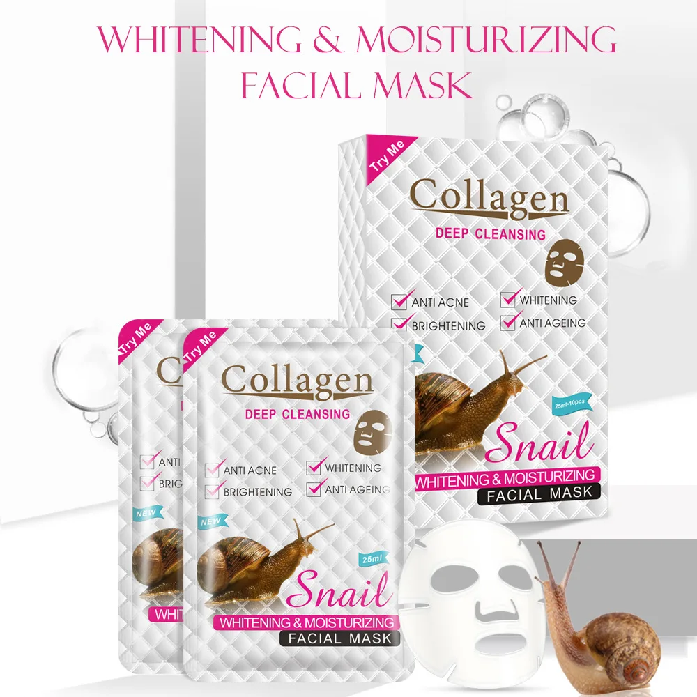 

10pcs*25ml Collagen Snail Essence Mask Moisturizes The Face Repairs Pores Hydrates Nourishes and Softens