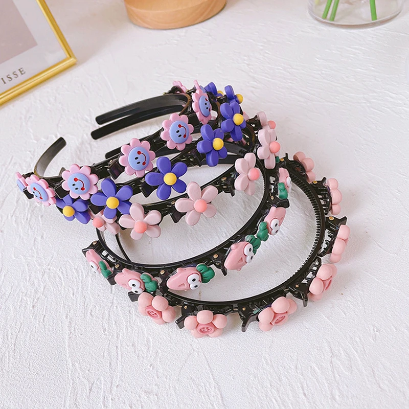 

Cute Flower Hair Clips Double Bangs Hairstyle Braided Hairbands Sweet Headband For Kids Girls Headpiece Accessories 2023 New