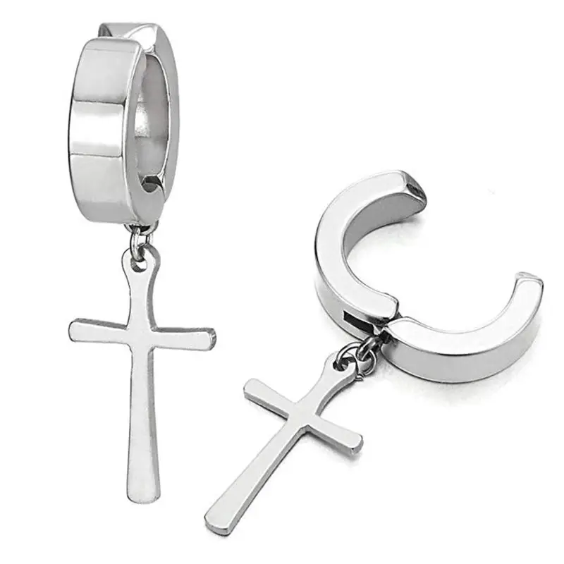

8Pcs Punk Ear Clip Non-piercing Clip on Earring Cross Titanium Steel Jewelry