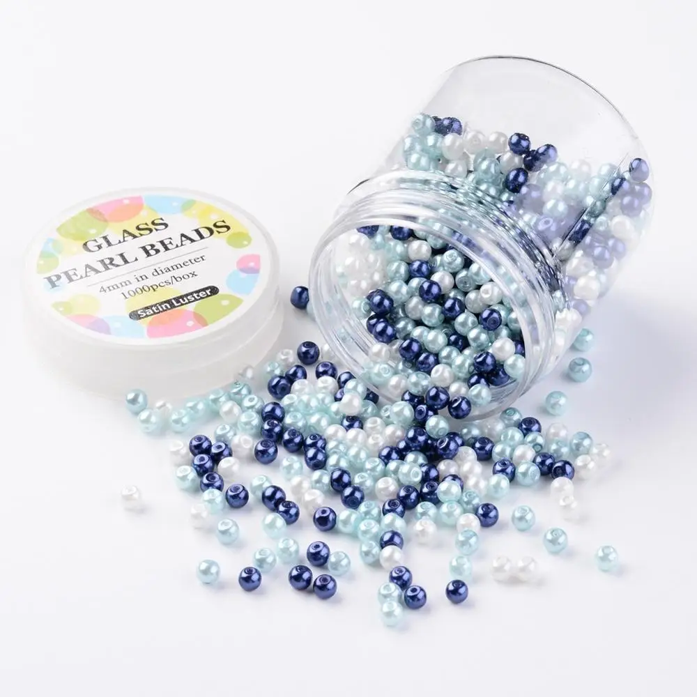 Круглые стеклянные жемчужные перламутровые бусины 4 мм экологически окрашенные ~