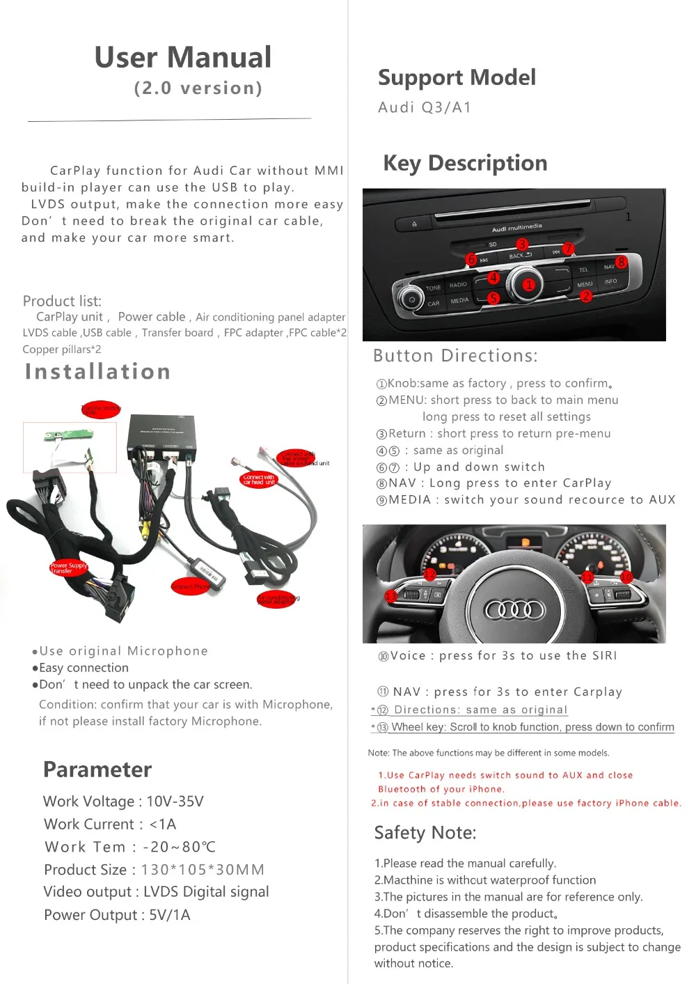 Carlinkit проводной Apple Carplay декодер для Audi Q3 MMI 2013- muItimedia интерфейс CarPlay Android авто комплект модернизации