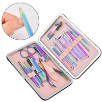 newest rainbow chameleon manicure nail kits stainless steel clippers cutter pliers sanding file acne needle toenail grooming set
