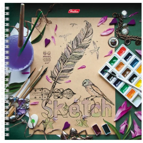 Тетрадь на спирали в твердой обложке без линовки HATBER SketchBook &quotБудем рисовать&quot