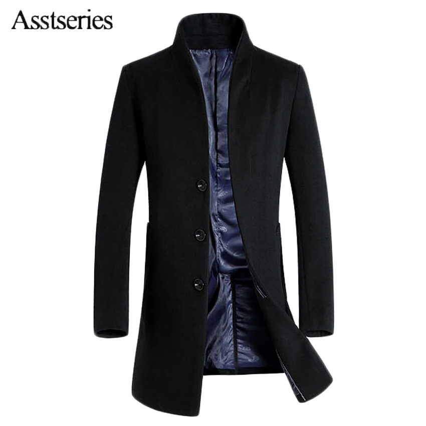 Мужская шерстяная куртка, черная приталенная ветровка, длинное шерстяное пальто, Осень-зима 2021