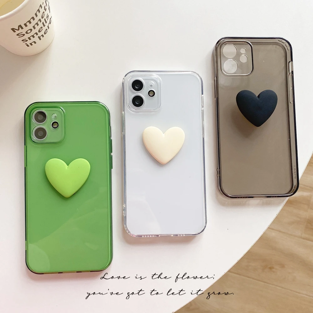 

Lens protection Fashion 3D Love Heart Soft Phone Case For iphone 12 11 Pro XS Max XR X 7 8 Plus SE 2 Silicone Clear Back Cover