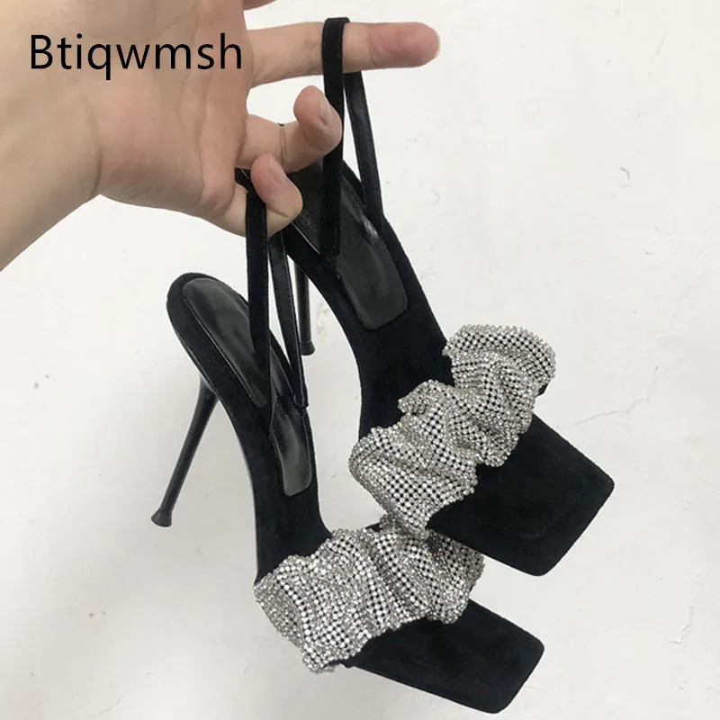 

Sext Rhinestone High Heels Sandals Woman Open Toe Bling Crystal Slingback Stiletto Women Party Shoes