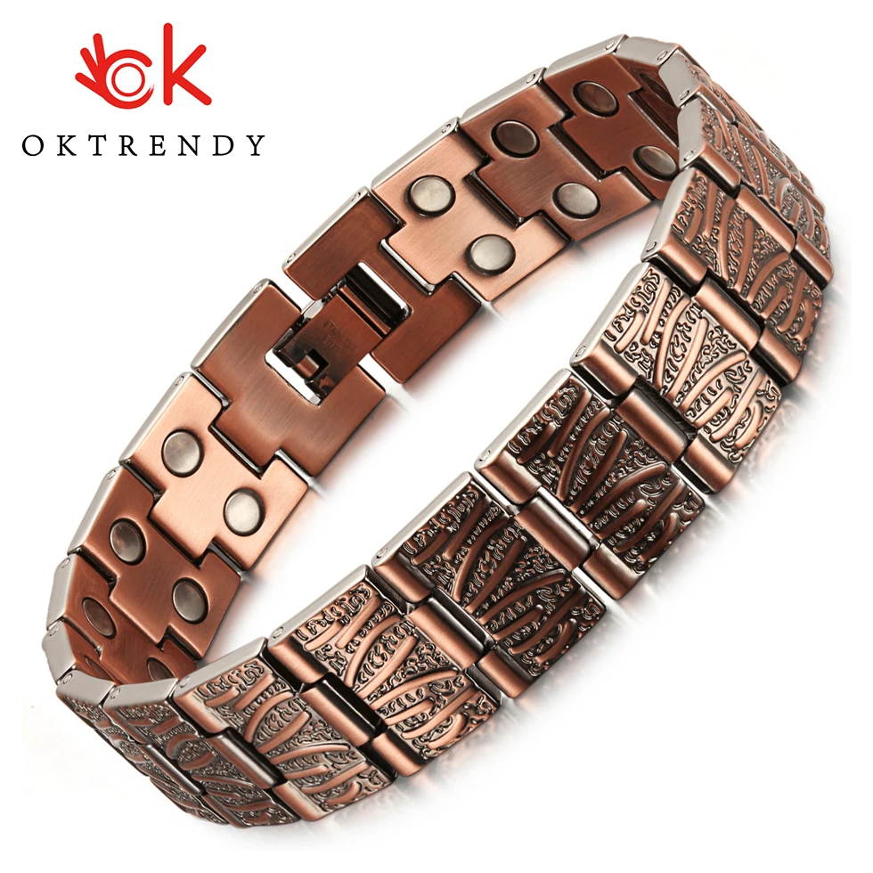 Oktrendy-pulsera magnética de cobre rojo para hombre y mujer, brazalete de doble fila con imán de energía saludable, joyería de lujo para hombre