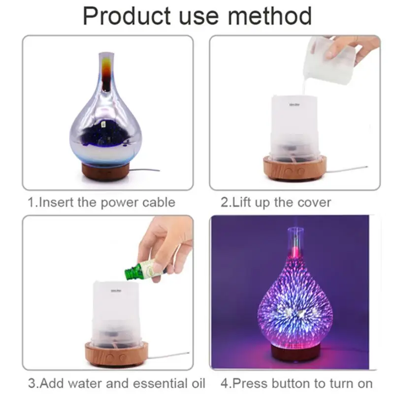

Air Humidifier 3D Firework Glass Vase Aroma Essential Oil Diffuser Mist Maker Ultrasonic humidificador with Colorful Led Light