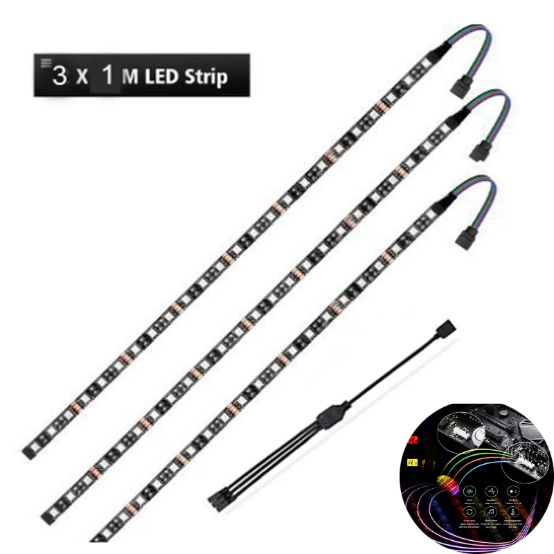 3x1m led strip Для Mid чехол с рисунком башня свет геймер DIY аура синхронизация M/B светодиодный RGB игровой гибкие 5050 Светодиодные полосы световая лента лампа с 4pin RGB заголовок - Испускаемый цвет: 3x1m led strip