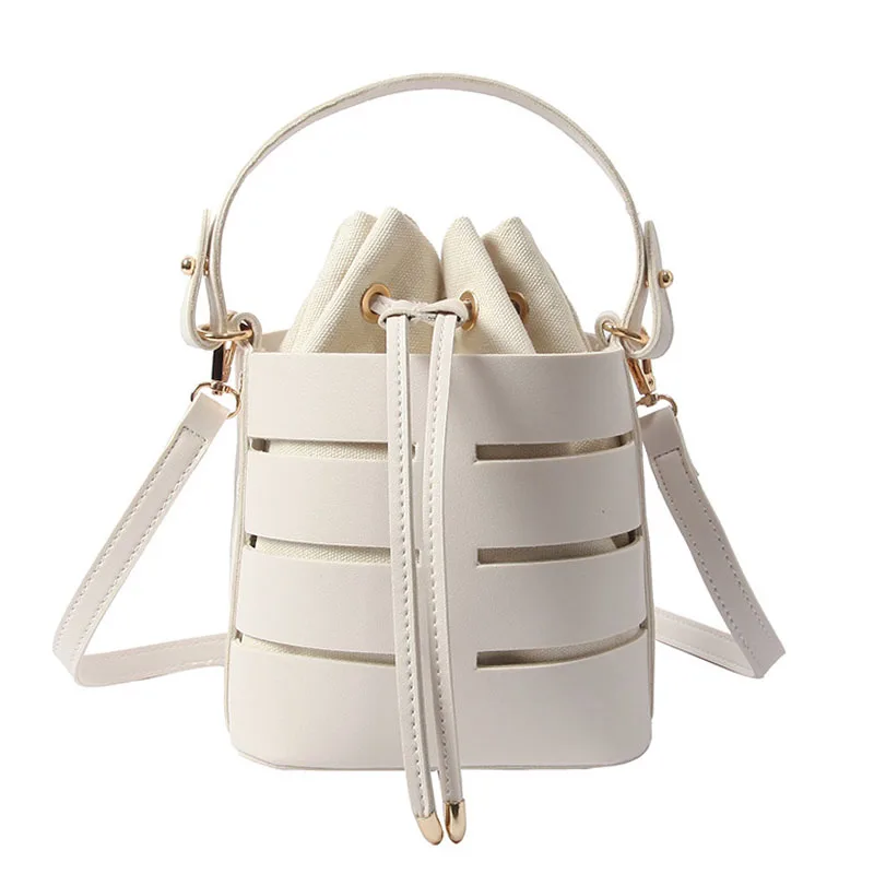 

Fashion Drawstring PU Leather Bucket Bag For Women 2021 Lady Wild Small Solid Color Crossbody Bags Female Shoulder Handbags Tote