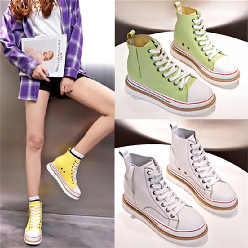 

Women Increased Internal leather Ankle Boots Wedges Platform Female High Heel Shoes Ladies Fashion Martin Boots Botines Mujer