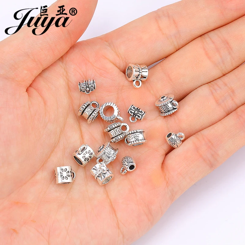 

30pcs Silver Color Bail Beads For Women Earring Necklace Bracelet DIY Jewelry Making Findings Charm Pendant Clip Clasp Connector