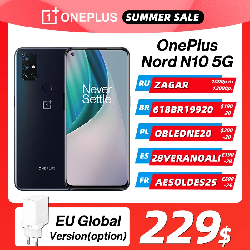  OnePlus Nord N10 5G OnePlus Official Store World Premiere Global Version 6GB 128GB Snapdragon 690 Smartphone 90Hz Display 64MP 