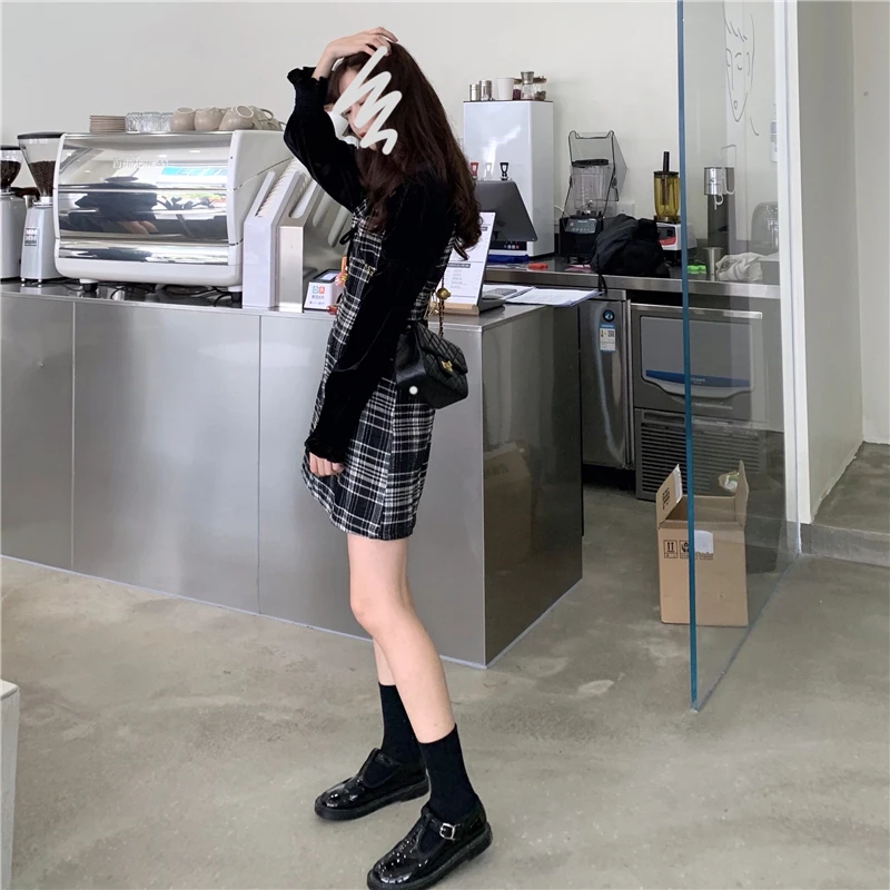 Клетчатое платье женское мини-платье тонкое сексуальное хипстерское Бандажное