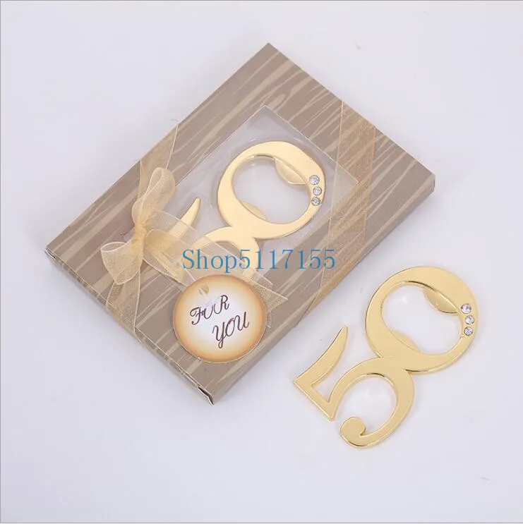 50pcsGolden Wedding Party Giveaway Gold 50 Metal Bottle Opener 50th Anniversary Birthday Souvenir For Guest Wedding & Engagemen