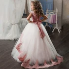 Детское платье для девочек, кружевное платье принцессы с цветами для первого причастия, элегантная детская Свадебная праздничная одежда, праздничное платье для девочки